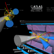 Candidate event in the search for a Higgs boson produced together with a top-antitop quark pair.